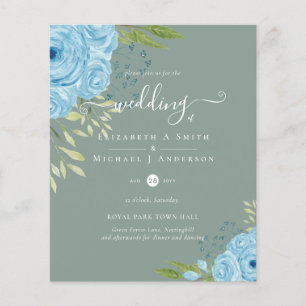 Dusty Blue Roses Wedding Budget Flyer