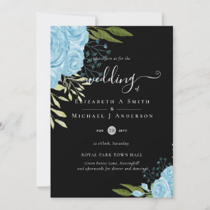 Dusty Blue Roses Wedding Budget Invitation