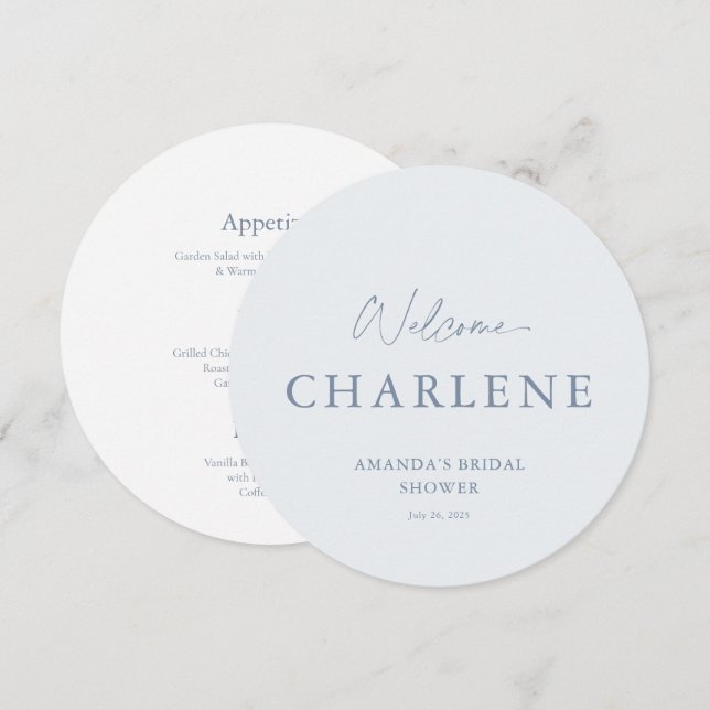 Dusty Blue Round Bridal Shower Welcome Menu (Front/Back)