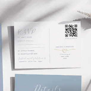 Dusty Blue RSVP Card with QR Code Wedding
