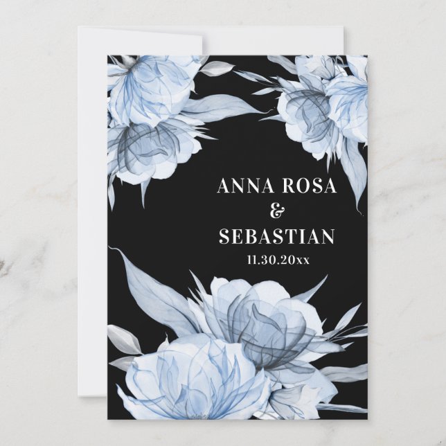 *~* Dusty Blue  RSVP Floral Rose  AR15 Wedding Invitation (Front)