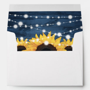 Dusty Blue Rustic Country Wood Sunflower Wedding Envelope