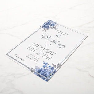 Dusty Blue Rustic Floral Elegant Script Wedding
