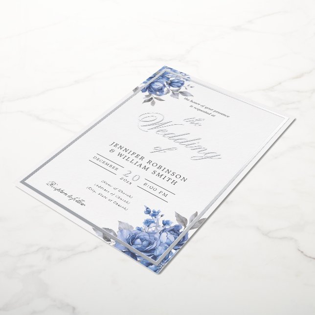 Dusty Blue Rustic Floral Elegant Script Wedding  (Rotated)