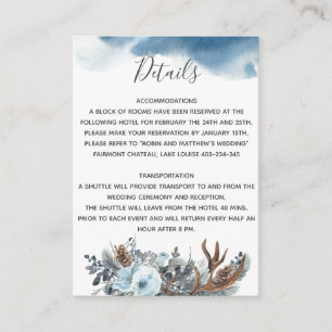 Dusty Blue Rustic Floral Wedding Details Reception Enclosure Card