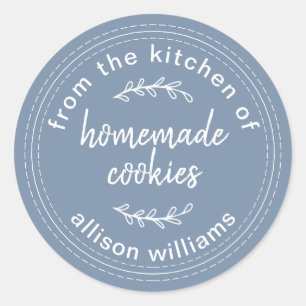 Dusty Blue Rustic Homemade Cookies Personalized Classic Round Sticker