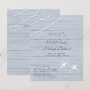  Dusty Blue Rustic Lights Mason Jar Wedding Invite