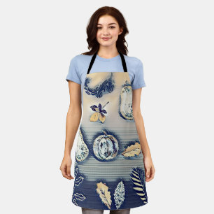 dusty blue Rustic Pumpkin & Autumn Leaf Apron