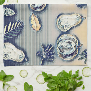 dusty blue Rustic Pumpkin & Autumn Leaf Kitchen Towel