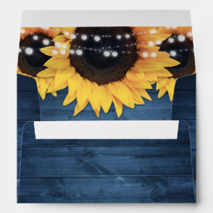 Dusty Blue Rustic Wood String Lights Sunflowers Envelope