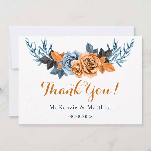 Dusty Blue & Rusty Peony Floral Thank You Cards (Front)