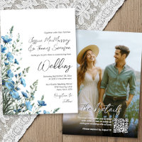 Dusty Blue Sage Boho Wildflowers Photo QR Wedding