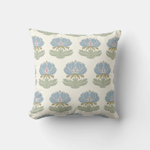 Dusty Blue Sage Green Classic Florals on Cream Throw Pillow