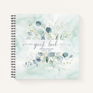 Dusty Blue Sage Green Eucalyptus Botanical Guest Notebook