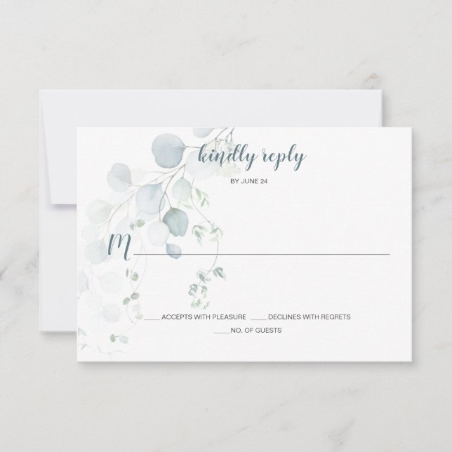 Dusty Blue & Sage Green Eucalyptus Botanical RSVP (Front)