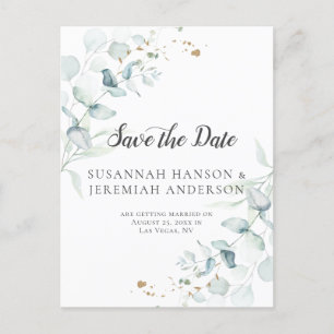 Dusty Blue Sage Green Eucalyptus Save The Date   Announcement Postcard