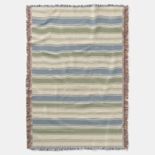 Dusty Blue & Sage Green Linen Multi-Width Stripes Throw Blanket