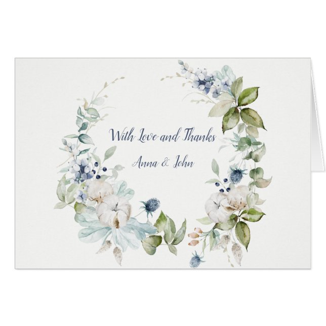 Dusty Blue Sage Green Merci de mariage d'hiver (Devant Horizontal)