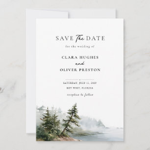 Dusty Blue Sage Green Misty Pine Ocean Wedding Save The Date