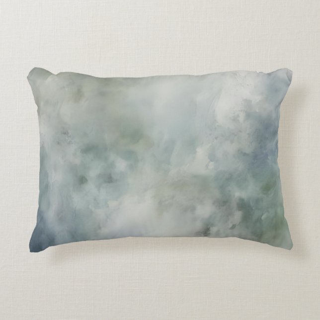 Dusty Blue Sage Green White Watercolor Abstract Accent Pillow (Front)