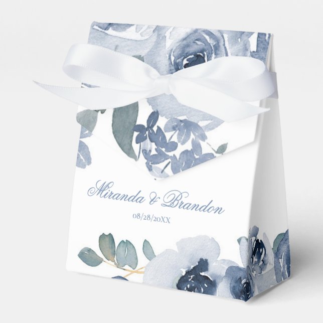 Dusty Blue Sage Watercolor Peony Wedding Favor Box (Front Side)