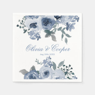 Dusty Blue Sage Watercolor Peony Wedding Napkin