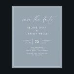 Dusty Blue Save the Date<br><div class="desc">This modern wedding card has a warm, minimalist design. The front features a lively script text above your first names and date. On the back, we've set the background as transparent, so that the colour of the paper will serve as the base colour. You can choose a colour for the...</div>