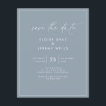 Dusty Blue Save the Date<br><div class="desc">This modern wedding card has a warm, minimalist design. The front features a lively script text above your first names and date. On the back, we've set the background as transparent, so that the colour of the paper will serve as the base colour. You can choose a colour for the...</div>