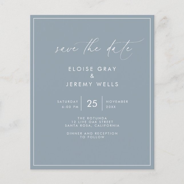 Dusty Blue Save the Date Postcard (Front)