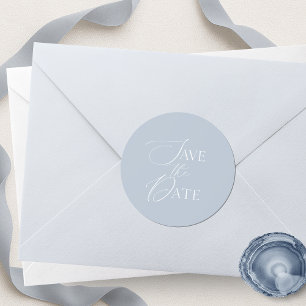 Dusty Blue Save The Date Script Wedding  Classic Round Sticker