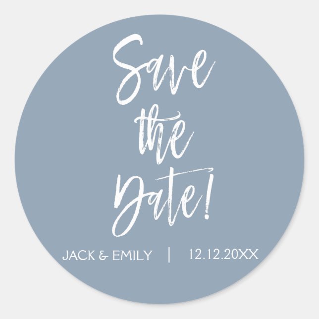 Dusty Blue Save the Date Sticker (Front)
