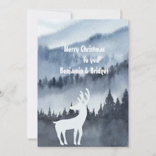 dusty blue scandinavian landscape holiday card