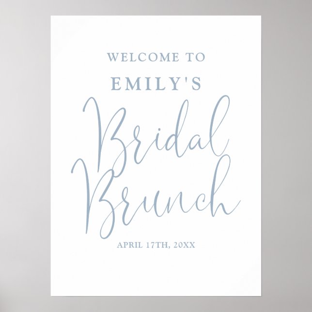 Dusty Blue Script Bridal Brunch Welcome Sign (Front)