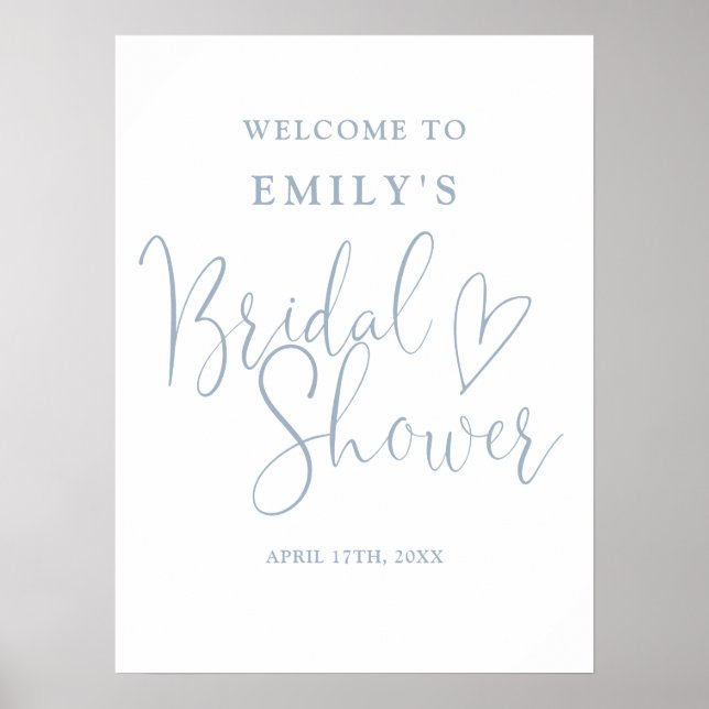 Dusty Blue Script Bridal Shower Welcome Sign (Front)