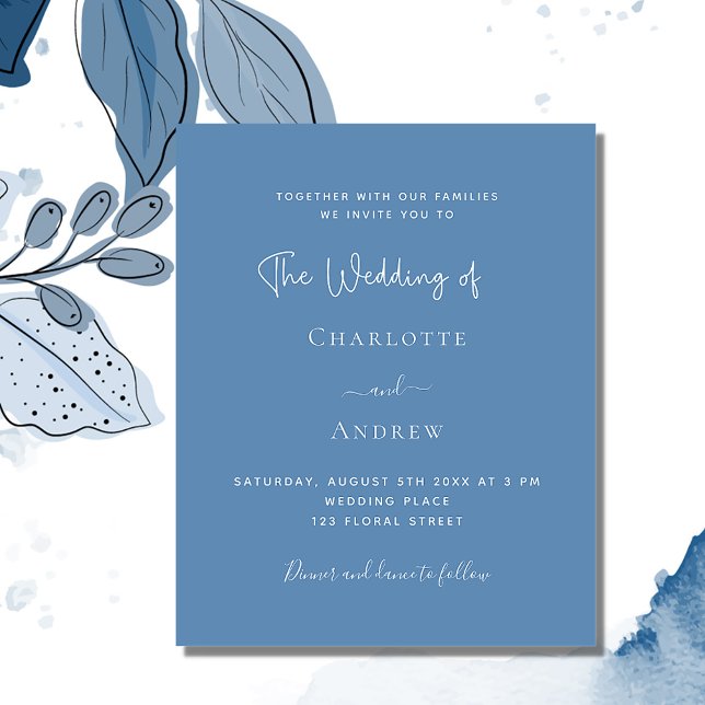 Dusty blue script budget wedding invitation (Creator Uploaded)