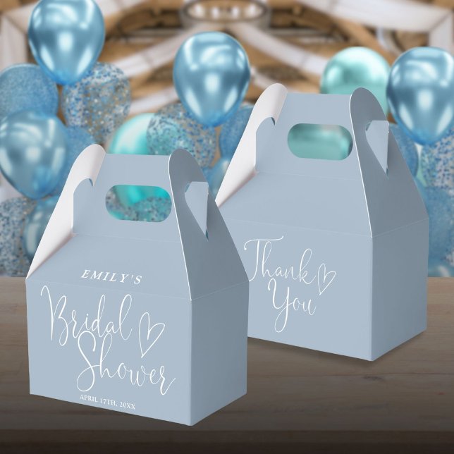 Dusty Blue Script Calligraphy Bridal Shower Favor Box (Dusty Blue Script Calligraphy Bridal Shower Favor Boxes)
