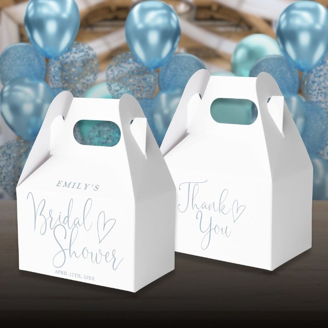 Dusty Blue Script Calligraphy Bridal Shower Favor Box (Dusty Blue Script Calligraphy Bridal Shower Favor Boxes)