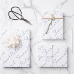 Dusty blue script calligraphy names wedding wrapping paper sheet<br><div class="desc">Introducing the amazing Wrapping Paper Sheets with the couples' names written in a cool dusty blue script calligraphy. You can totally personalize them with your own names! Plus,  you can make the text bigger or smaller. That way,  your names will look absolutely perfect on the wrapping paper.</div>
