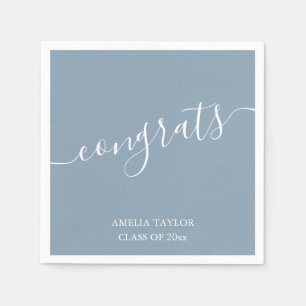 Dusty Blue Script Congrats Elegant Graduation Name Napkin