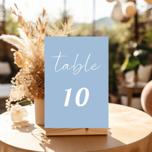 Dusty blue script elegant minimalist wedding table number