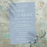 Dusty Blue Script Guest Wedding Weekend Program<br><div class="desc">Elegant dusty blue signature script wedding weekend program featuring signature style names. Personalize with your wedding weekend details set in chic white lettering. Designed by Thisisnotme©</div>