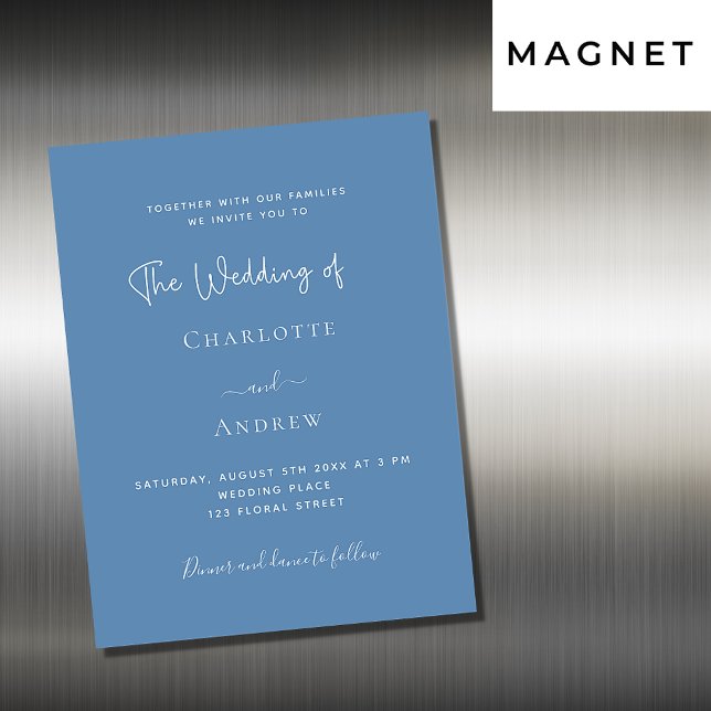 Dusty blue script luxury wedding magnetic invitation (Creator Uploaded)