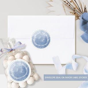 Dusty Blue Script Monogram Envelope Seal/Favour Classic Round Sticker