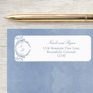 Dusty Blue Script Monogram Mariage Adresse de reto