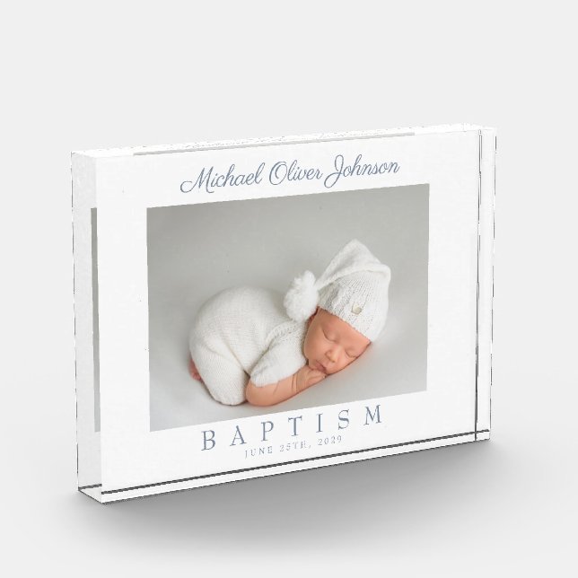Dusty Blue Script Photo Baptism Photo Block (Left)