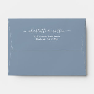 Dusty Blue Script Return Address Wedding A6 Envelope