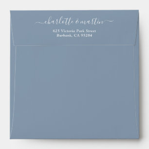 Dusty Blue Script Return Address Wedding Square Envelope