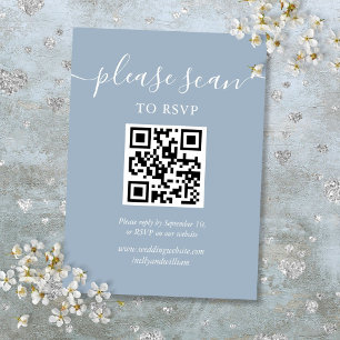 Dusty Blue Script RSVP QR Code Enclosure Card