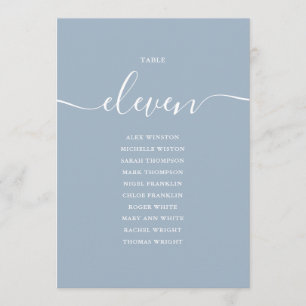 Dusty Blue Script Table Number 11 Seating Chart