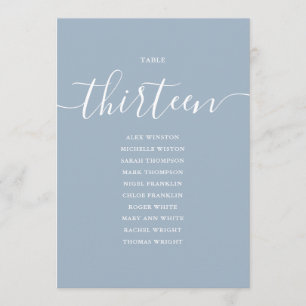 Dusty Blue Script Table Number 13 Seating Chart